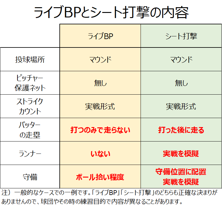 ライブBPとシート打撃の違い
